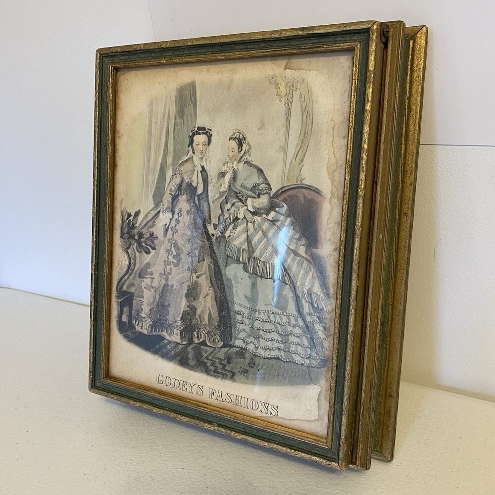 Antique La Mode Shadow Jewelry Box French Victorian Art Print Godey’sFashion 3D